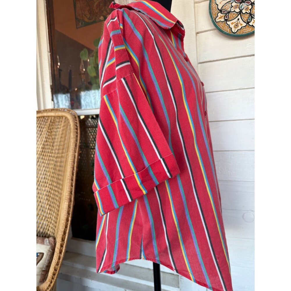 Vintage 70's Red Stripe Womens Button Blouse Cotton Blend Sz XL - Picture 12 of 13